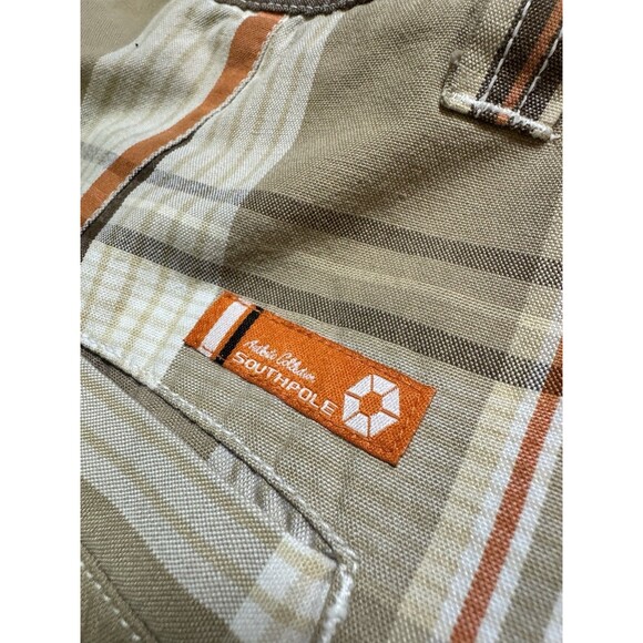 Y2K Southpole Shorts Mens 34 Plaid Orange Lightweight Hip Hop Streetwear Baggy - Picture 5 of 8